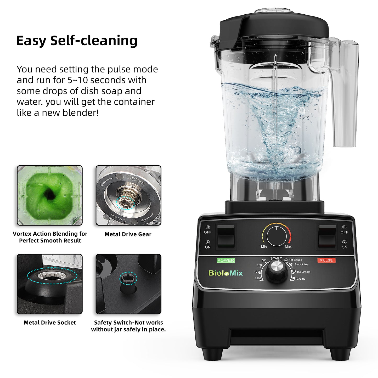 BioloMix BPA Free 2L Jar 2200W Professional Smart Timer Pre-programed Blender Mixer Juicer Food Processor Ice Smoothies Crusher