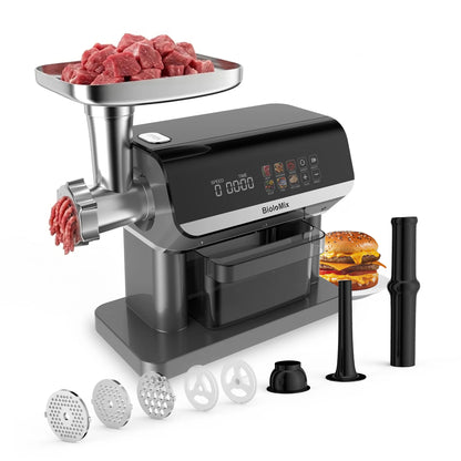 BioloMix 1600W Multifunctional Meat Grinder, 6 Touch Screen Presets, Auto-Reverse, Grinding, Sausage & Kibbe for Home Use