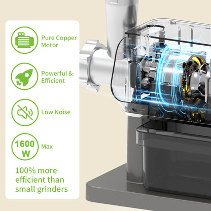 BioloMix 1600W Multifunctional Meat Grinder, 6 Touch Screen Presets, Auto-Reverse, Grinding, Sausage & Kibbe for Home Use