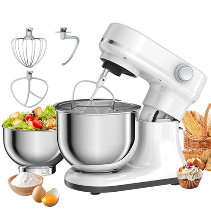 BioloMix 5.5L&4L Double Bowl Electric Food Mixer, 8 Speeds Stand Mixer for Daily Use with Egg Whisk, Dough Hook, Flat Beater
