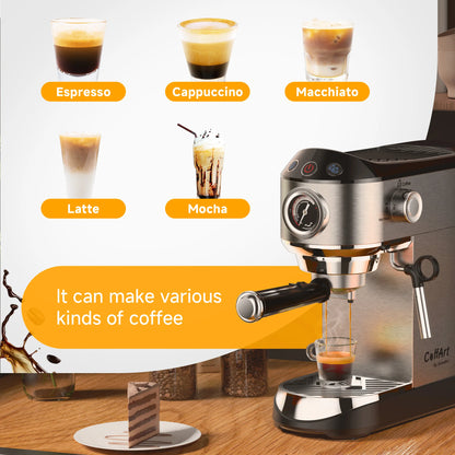BioloMix Stainless Steel 20 Bar Semi Automatic Powder Coffee Machine,with Milk Steam Frother Wand, for Espresso, Cappuccino