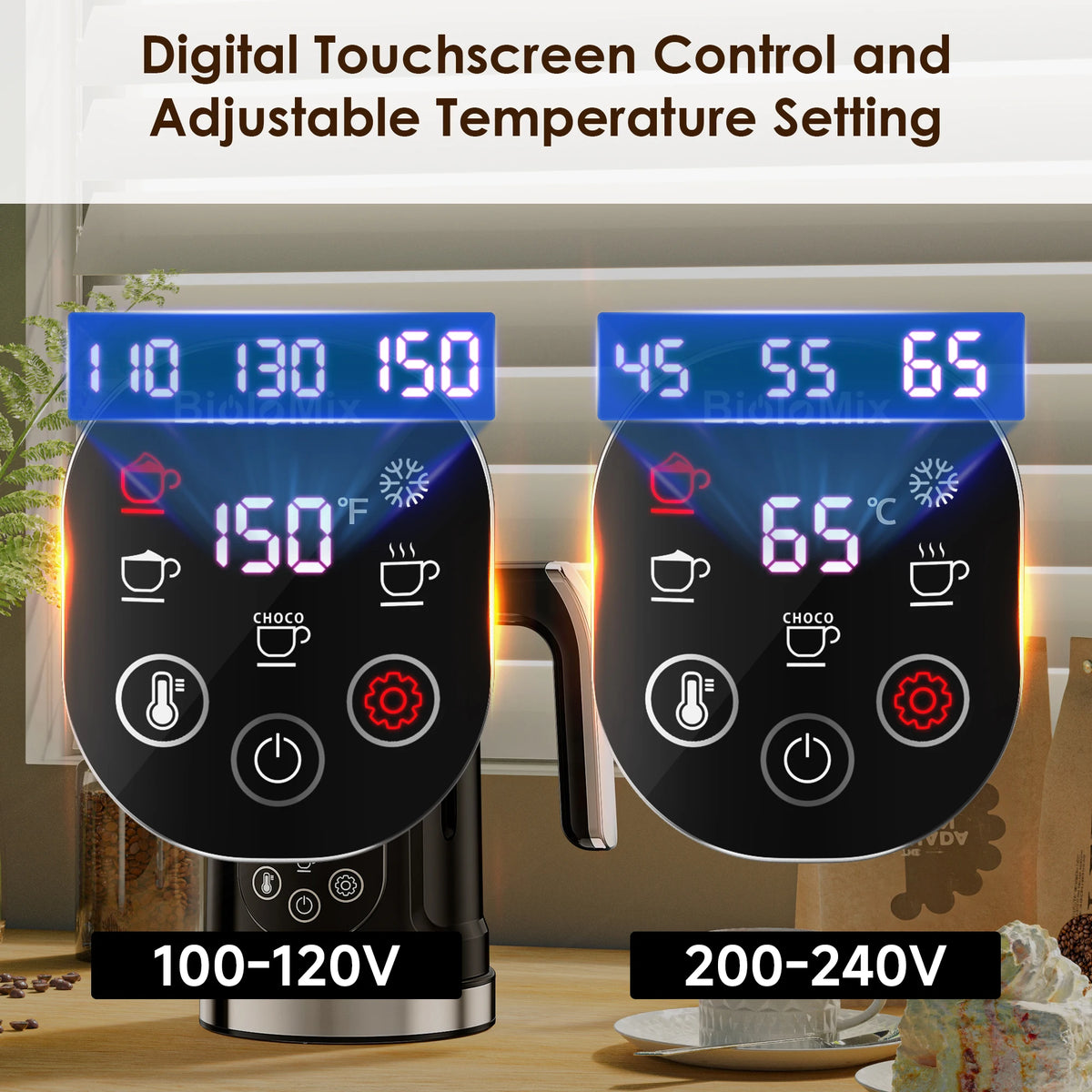 BioloMix Upgraded 5-in-1 LED Touch Screen Milk Frother for Lattes & Coffee, Hot And Cold Foam Maker