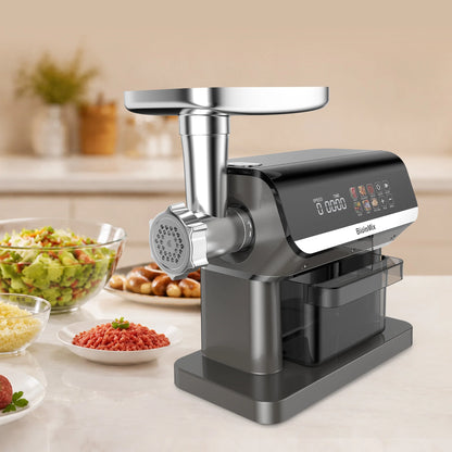 BioloMix 1600W Multifunctional Meat Grinder, 6 Touch Screen Presets, Auto-Reverse, Grinding, Sausage & Kibbe for Home Use