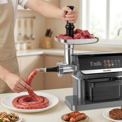BioloMix 1600W Multifunctional Meat Grinder, 6 Touch Screen Presets, Auto-Reverse, Grinding, Sausage & Kibbe for Home Use