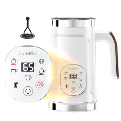 BioloMix Upgraded 5-in-1 LED Touch Screen Milk Frother for Lattes & Coffee, Hot And Cold Foam Maker
