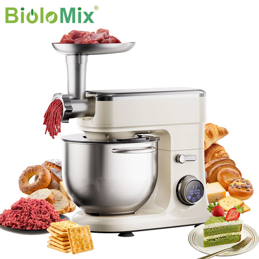 BioloMix 7L Stand Mixer for Baking 1200W DC Motor with Dough Hook Whisk Beater Meat Grinder Attachment - Food Mixer - BioloMix Official Store