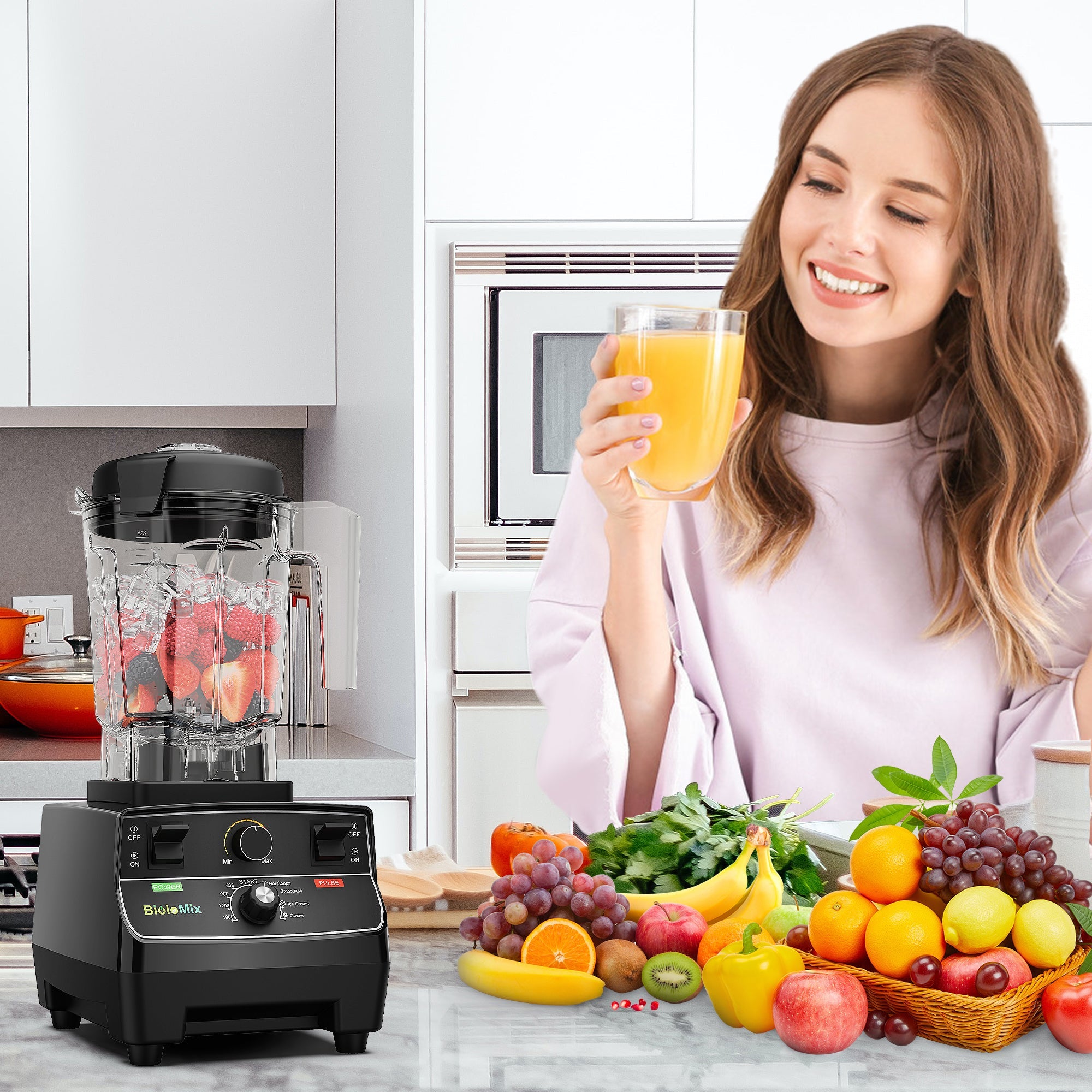 BioloMix BPA Free 2L Jar 2200W Professional Smart Timer Pre - programed Blender Mixer Juicer Food Processor Ice Smoothies Crusher - BioloMix Official Store