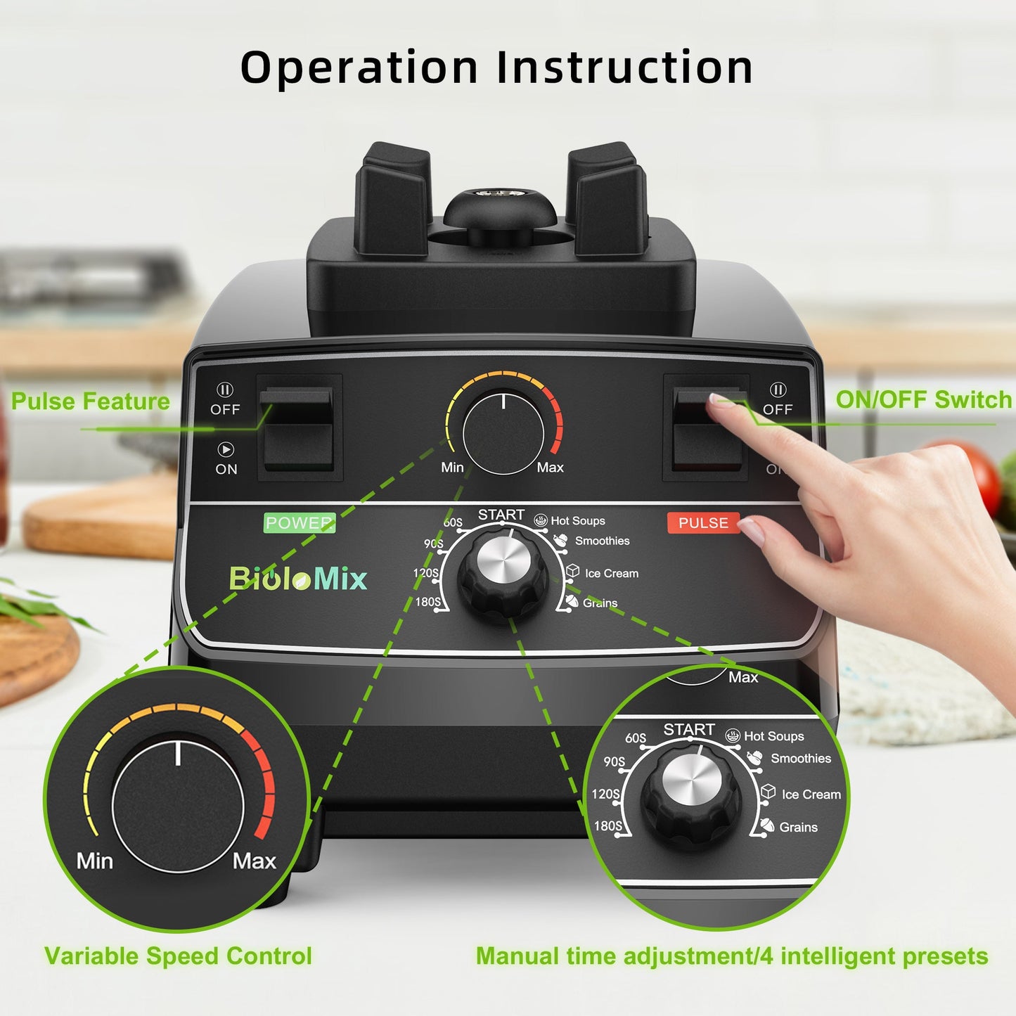 BioloMix BPA Free 2L Jar 2200W Professional Smart Timer Pre - programed Blender Mixer Juicer Food Processor Ice Smoothies Crusher - BioloMix Official Store