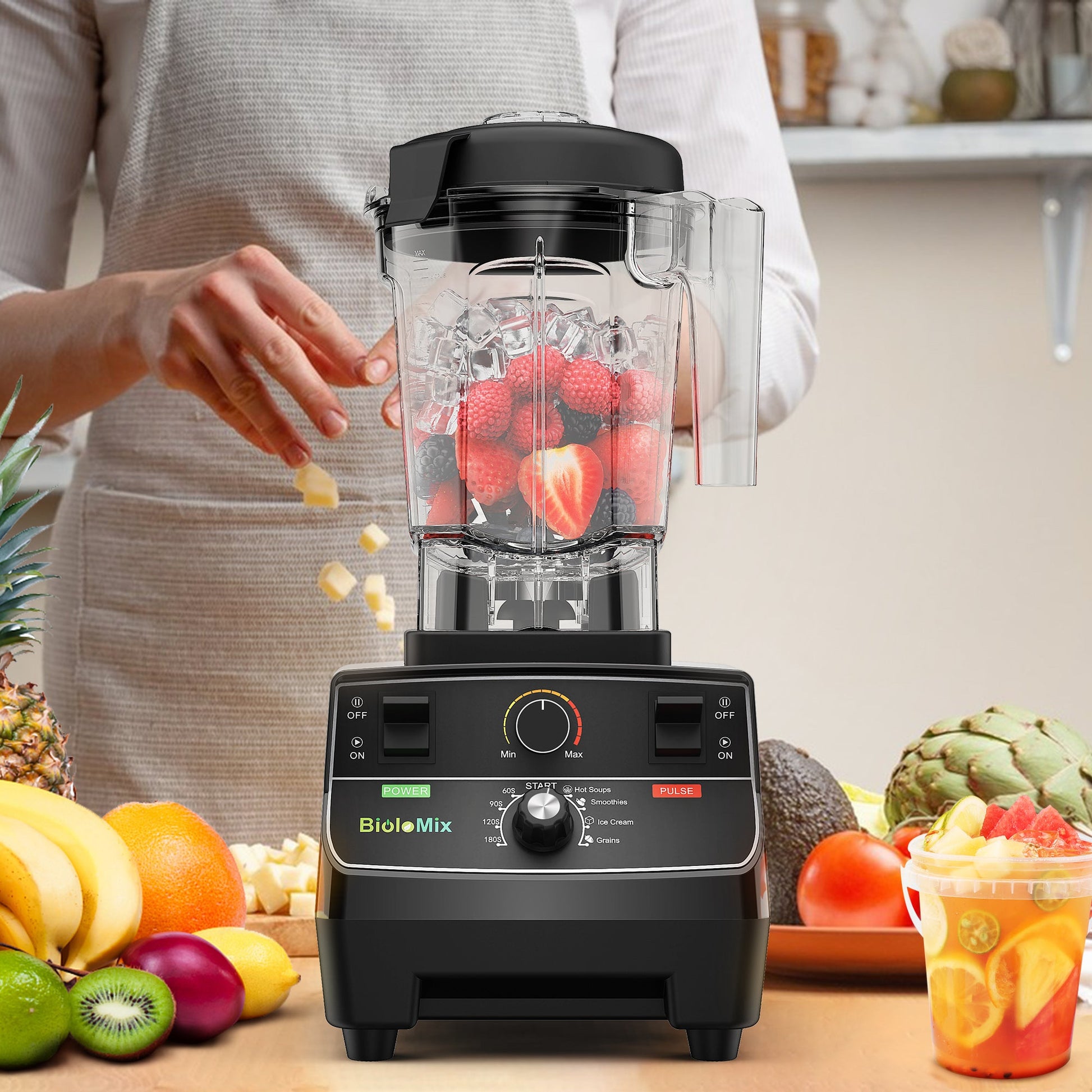 BioloMix BPA Free 2L Jar 2200W Professional Smart Timer Pre - programed Blender Mixer Juicer Food Processor Ice Smoothies Crusher - BioloMix Official Store
