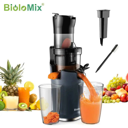 BioloMix Cold Press Juicer with 78mm Feed Chute, 200W 40-65RPM Powerful Motor Slow Masticating Juice Extractor Fits Whole Fruits - BioloMix Official Store