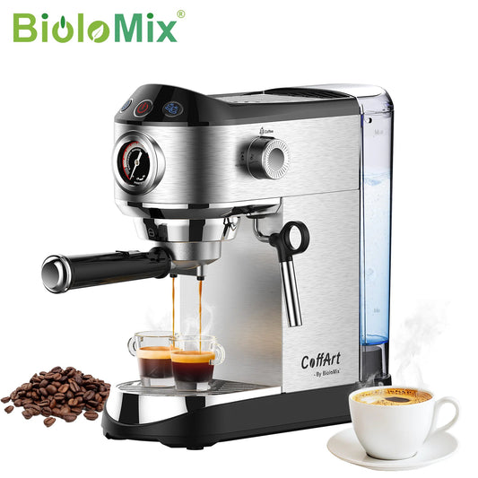 BioloMix Stainless Steel 20 Bar Semi Automatic Powder Coffee Machine,with Milk Steam Frother Wand, for Espresso, Cappuccino - BioloMix Official Store
